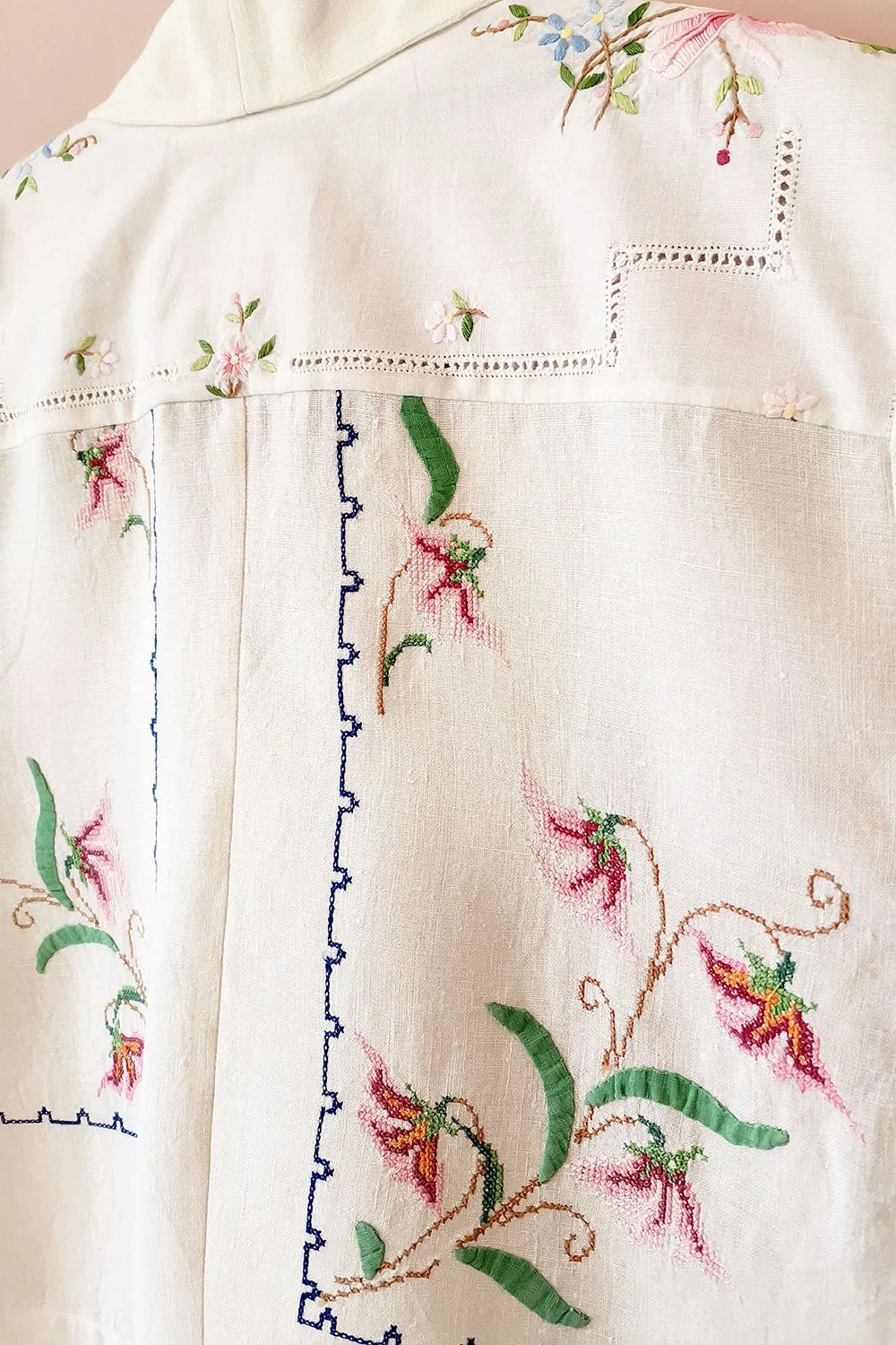 Pretty Floral Embroidered Patchwork Vintage Style Shirt